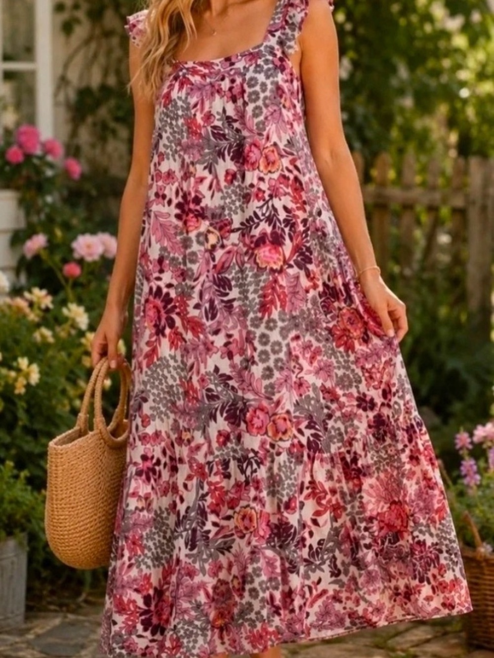 Knox Rose size small Floral Pink Summer Maxi Dress multicolor